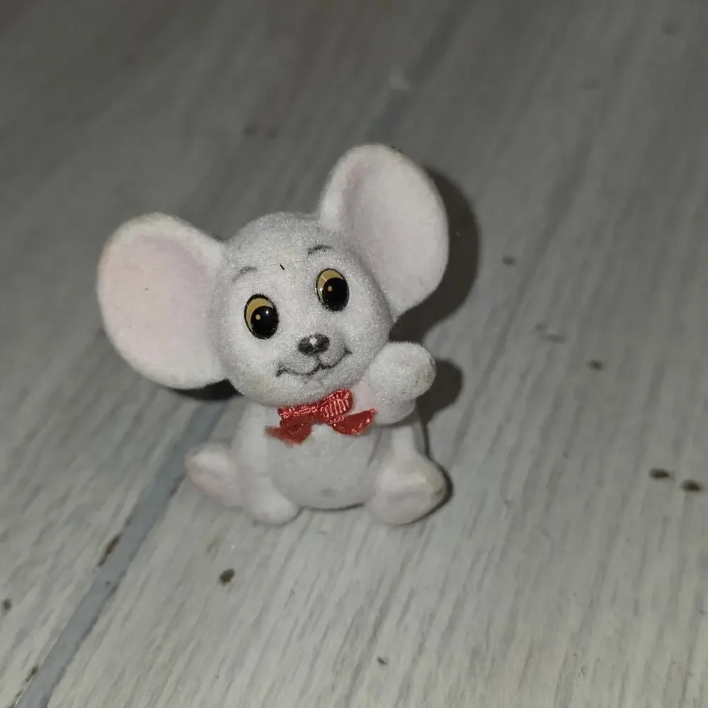 Vtg Flocked White Mouse Christmas Church Miniature Holiday Read
